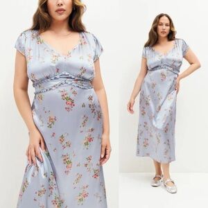 Reformation Kaye Silk Dress Melba Floral Print Midi V-Neck Size 14 NWT